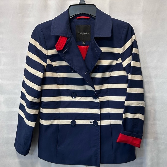 Talbots Jackets & Blazers - Talbots Breton Nautical Navy White Stripe Peacoat Size Small Petite